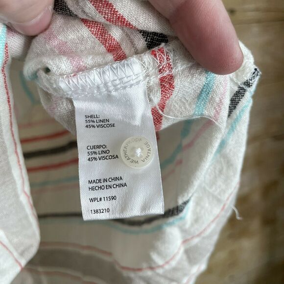 Weatherproof Vintage Washable Linen Striped Shirt - Size XXL - Tie Front Top - Picture 7 of 7